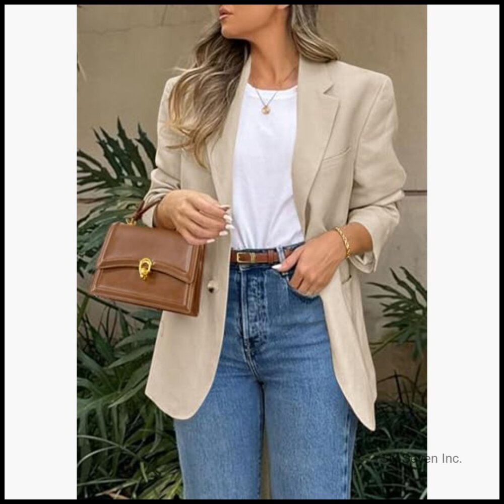 Long Sleeve Open Front Blazer with Pockets, Notch Lapel - Picture 5 of 7